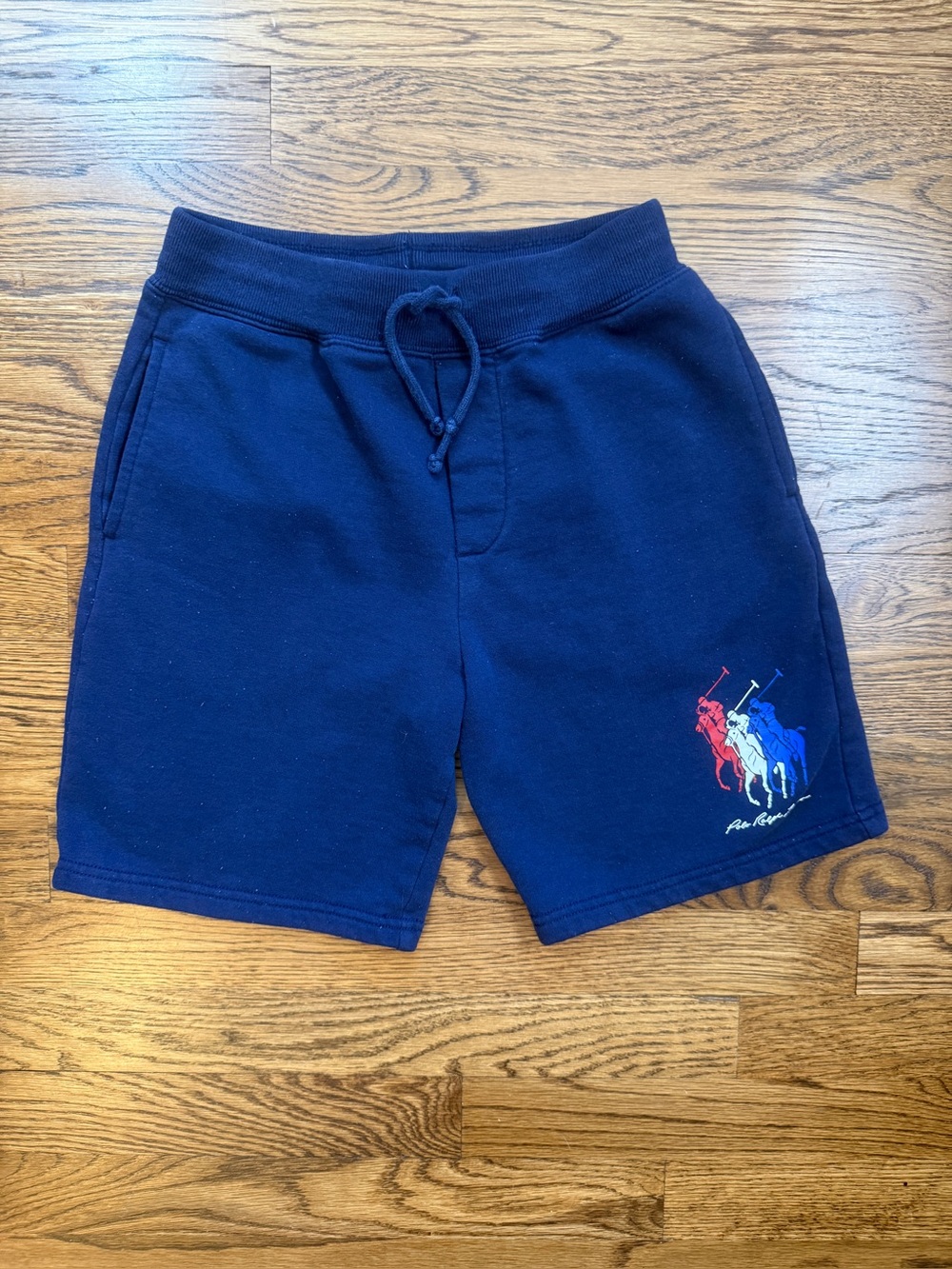 Polo Ralph Lauren Boys Navy Triple Pony Polo Player Fleece Shorts Size 10-12